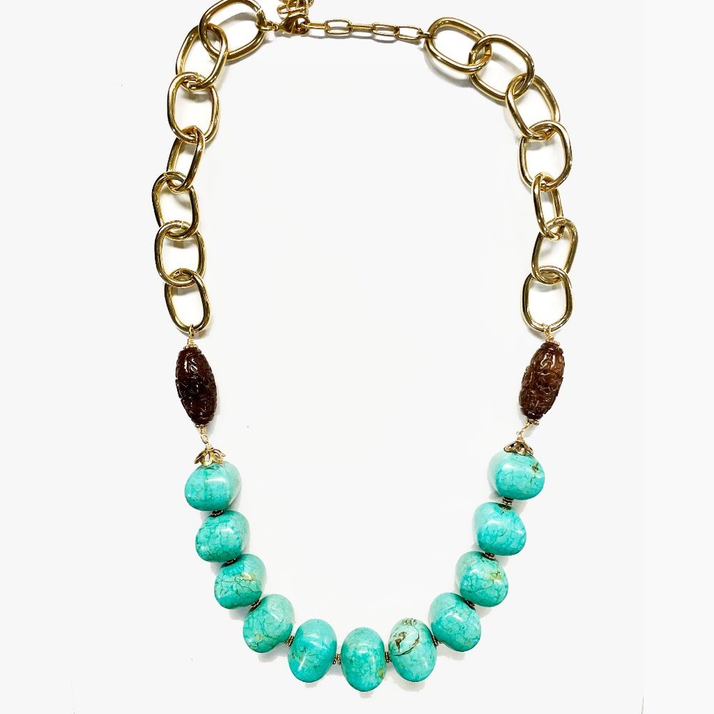 Mollybeads Gold + Turquoise Necklace